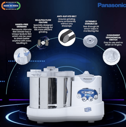 Panasonic Wet Grinder Automatic with Timer MK-TSW200, 2-liters (White) 120volts for use in USA & Canada only - Image 2